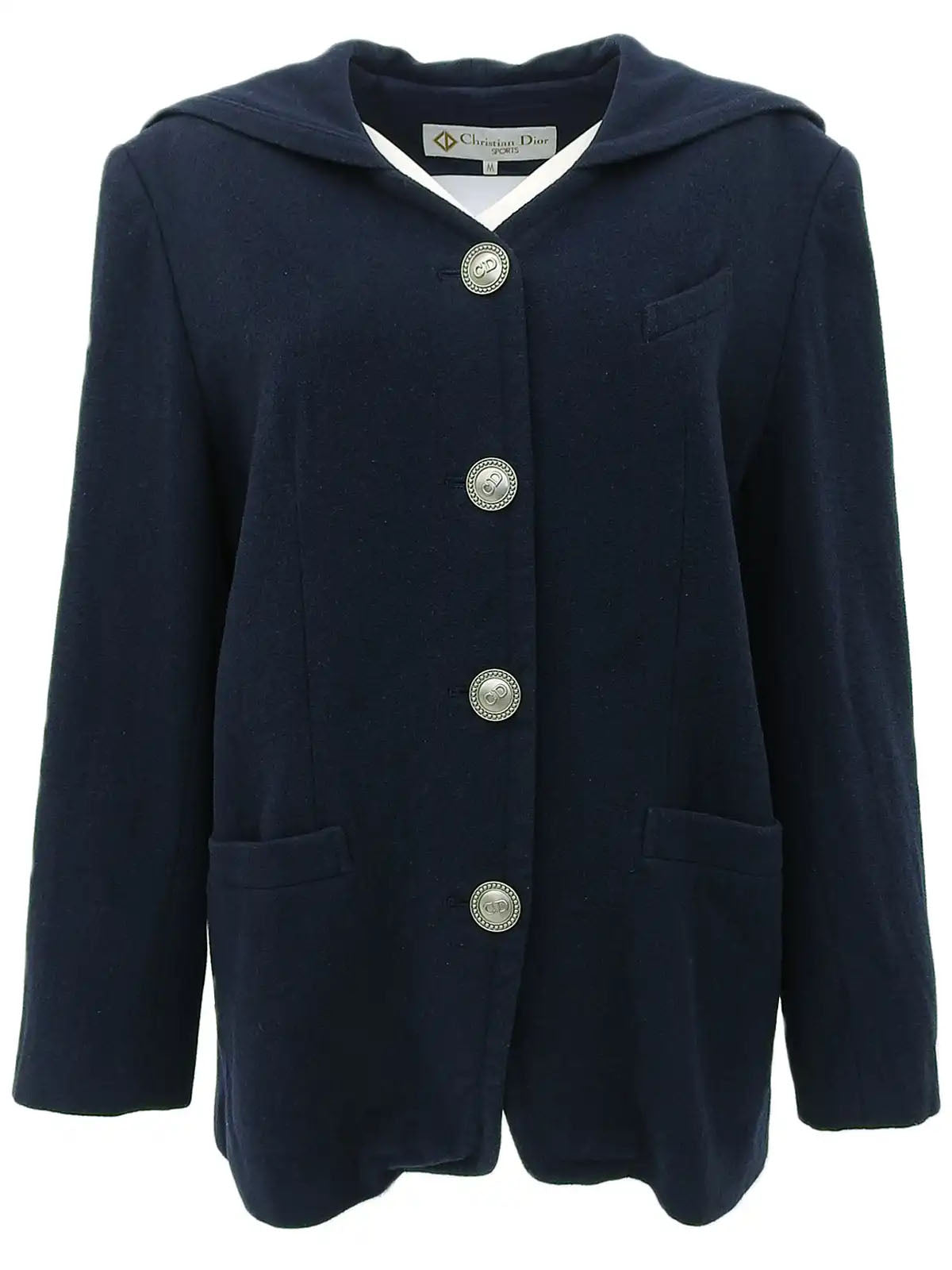 Navy Logo Button Hooded Coat
