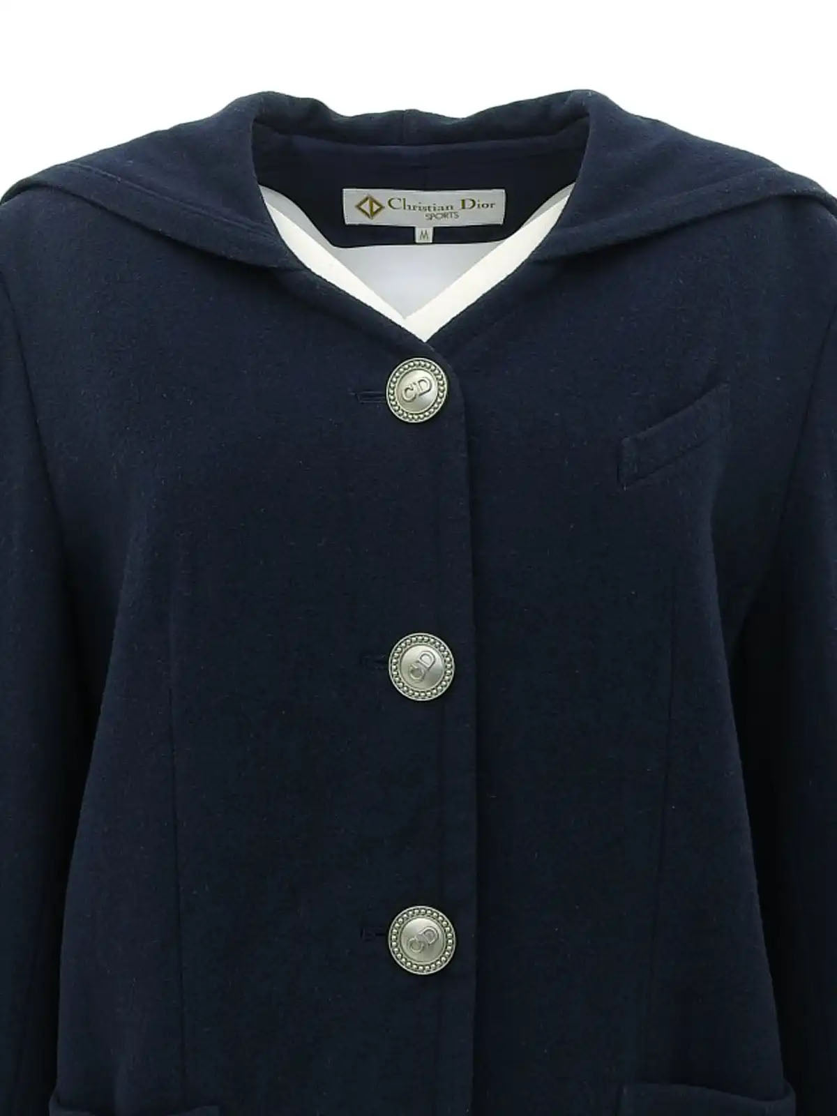 Navy Logo Button Hooded Coat