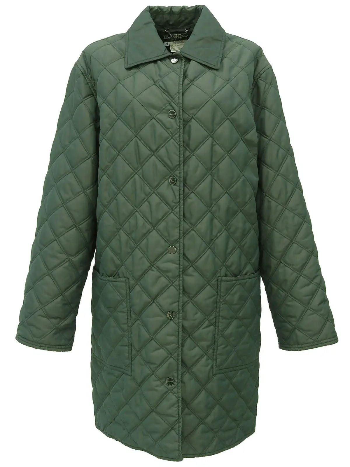 Green logo button quilted coat
