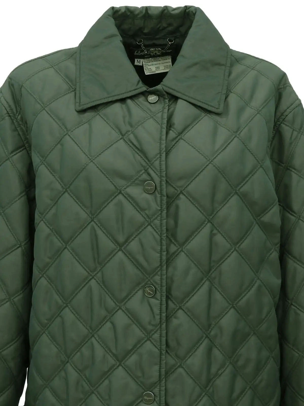 Green logo button quilted coat