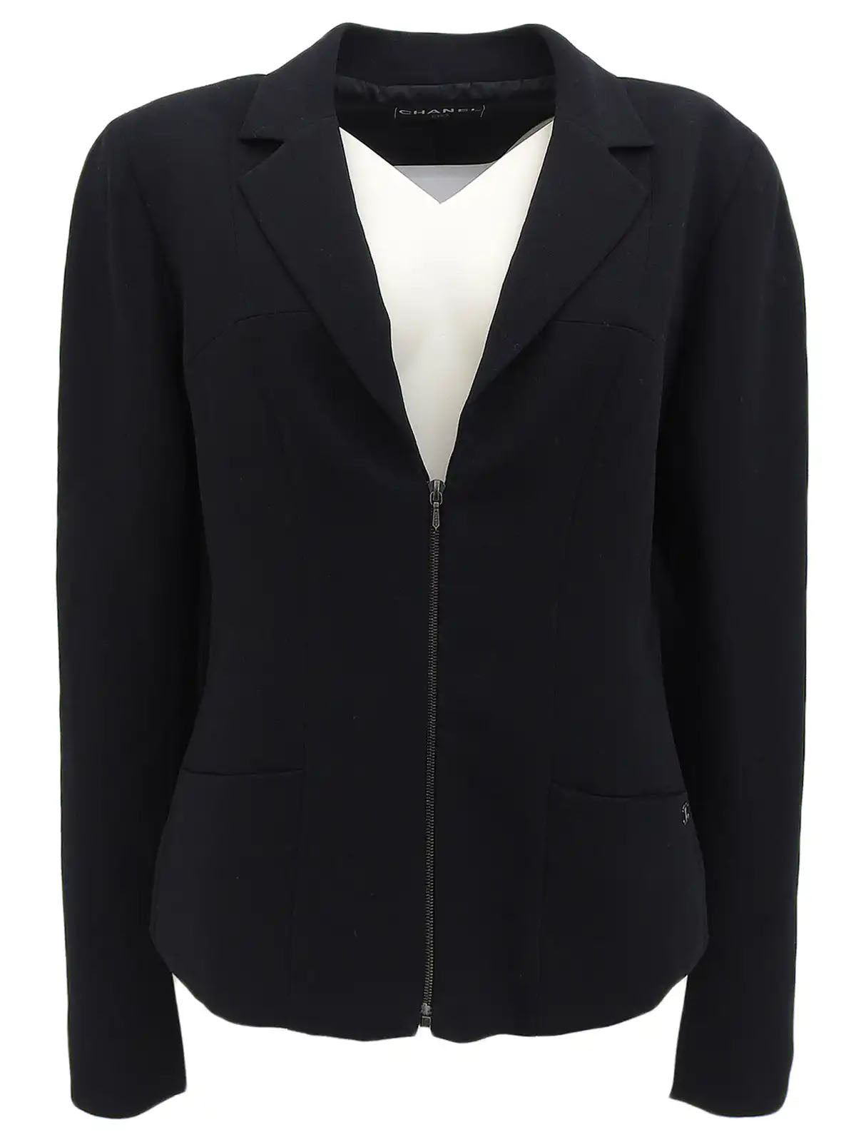 Wool CC Mark Plate Zip-Up Jacket in Black