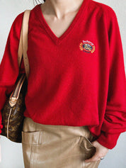 Logo Emblem Embroidered Knitwear Red