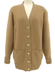 Logo Button Cardigan in Beige