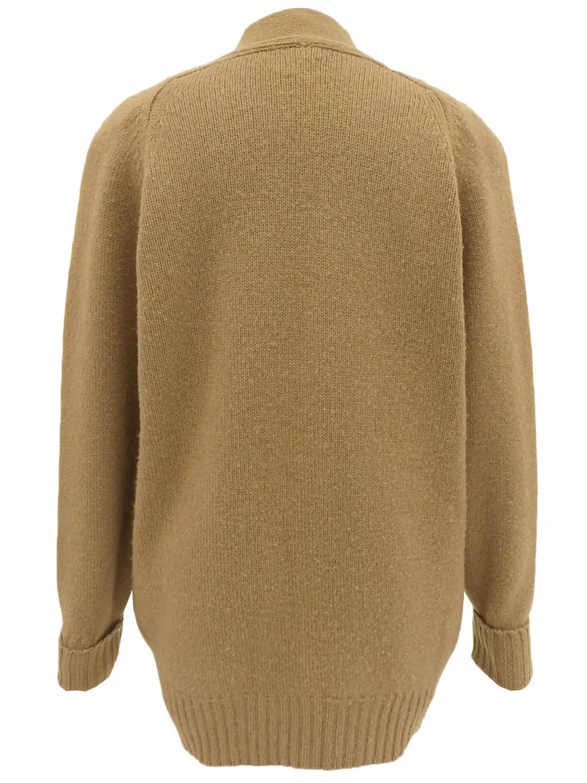 Logo Button Cardigan in Beige