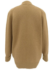 Logo Button Cardigan in Beige