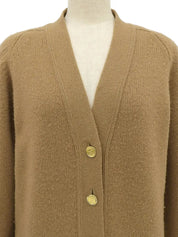 Logo Button Cardigan in Beige