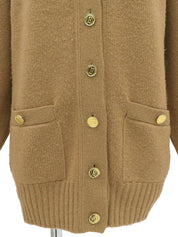Logo Button Cardigan in Beige