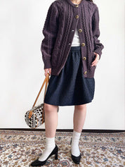 Wool Horn Logo Button Cable Knit Cardigan in Smoky Purple