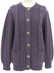 Wool Horn Logo Button Cable Knit Cardigan in Smoky Purple