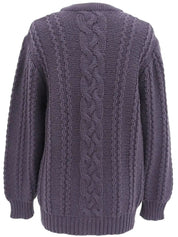 Wool Horn Logo Button Cable Knit Cardigan in Smoky Purple