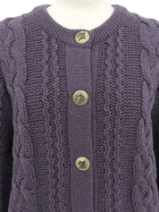Wool Horn Logo Button Cable Knit Cardigan in Smoky Purple