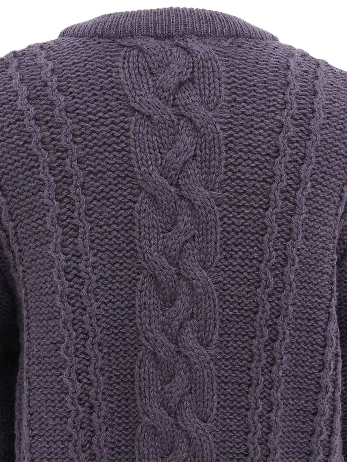 Wool Horn Logo Button Cable Knit Cardigan in Smoky Purple