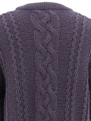 Wool Horn Logo Button Cable Knit Cardigan in Smoky Purple