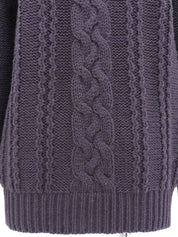 Wool Horn Logo Button Cable Knit Cardigan in Smoky Purple