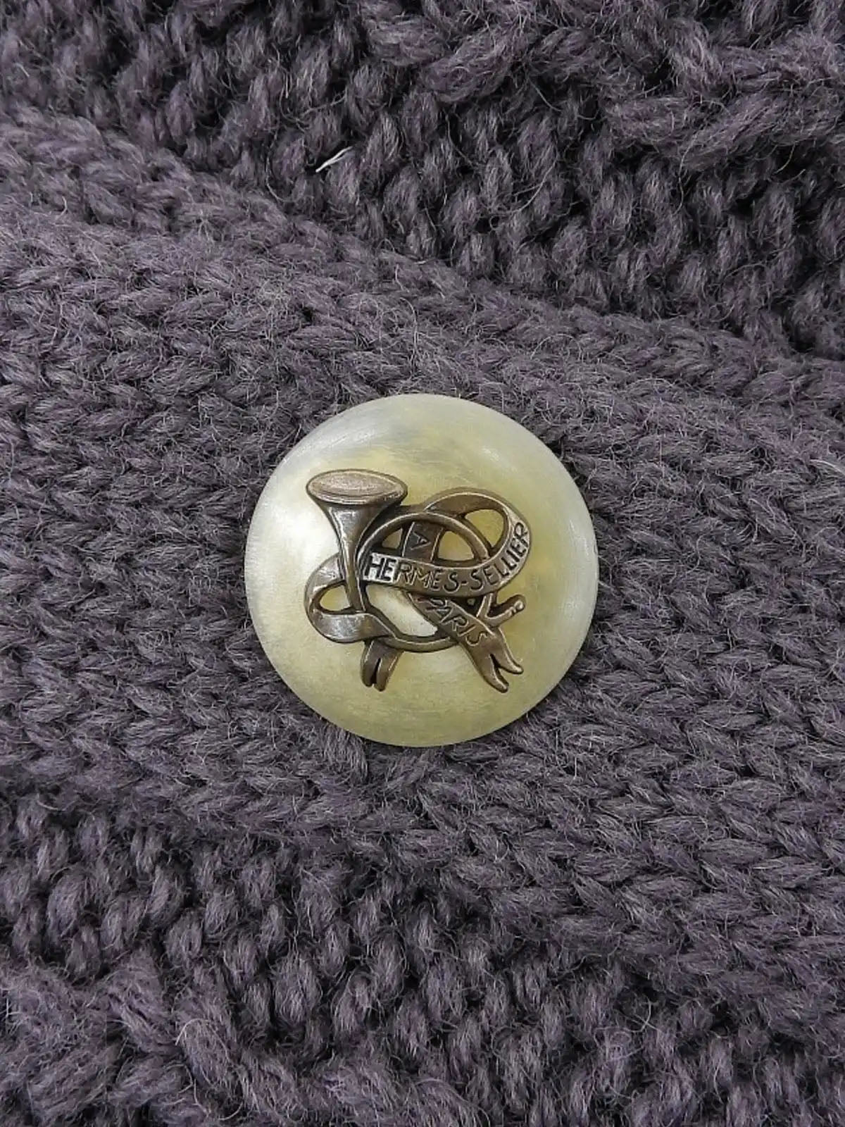 Wool Horn Logo Button Cable Knit Cardigan in Smoky Purple