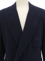 Navy wool jacket with embroidered logo emblem