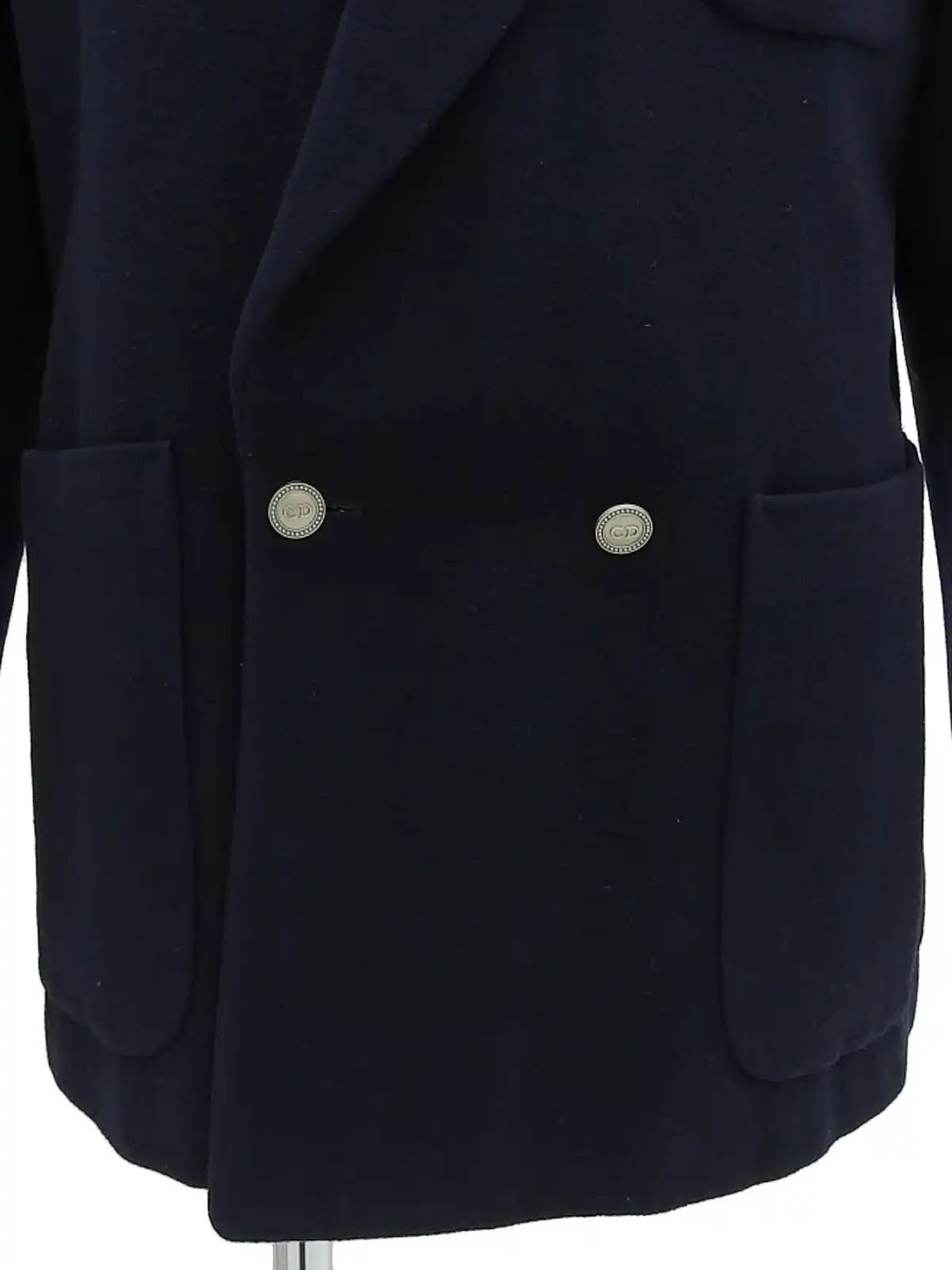 Navy wool jacket with embroidered logo emblem