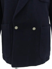 Navy wool jacket with embroidered logo emblem