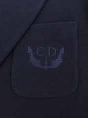 Navy wool jacket with embroidered logo emblem