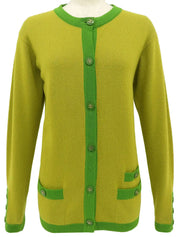 1994 Cashmere Two-Tone CC Mark Button Cardigan in Yellow-Green/Green