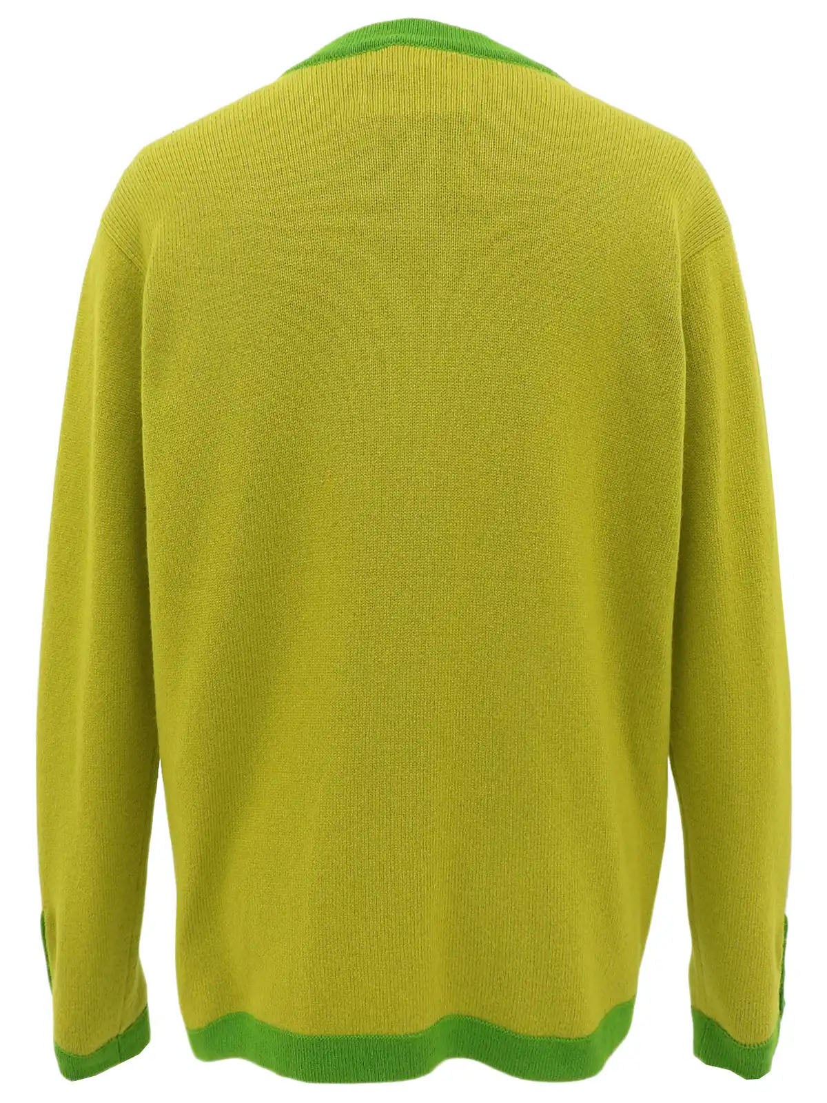 1994 Cashmere Two-Tone CC Mark Button Cardigan in Yellow-Green/Green