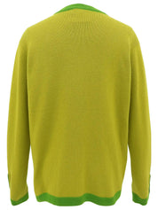 1994 Cashmere Two-Tone CC Mark Button Cardigan in Yellow-Green/Green