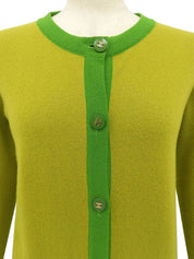 1994 Cashmere Two-Tone CC Mark Button Cardigan in Yellow-Green/Green