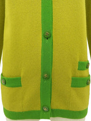 1994 Cashmere Two-Tone CC Mark Button Cardigan in Yellow-Green/Green