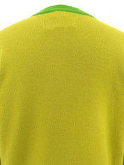 1994 Cashmere Two-Tone CC Mark Button Cardigan in Yellow-Green/Green