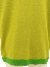 1994 Cashmere Two-Tone CC Mark Button Cardigan in Yellow-Green/Green