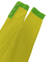 1994 Cashmere Two-Tone CC Mark Button Cardigan in Yellow-Green/Green