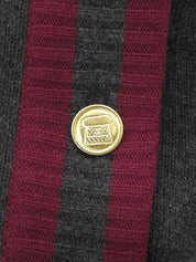 カシミアバイカラーCCマーク刺繍バッグボタンカーディガン　グレー／ボルドー