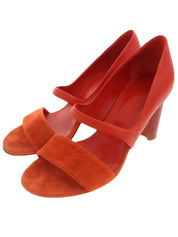 Suede and leather combination sandals in red