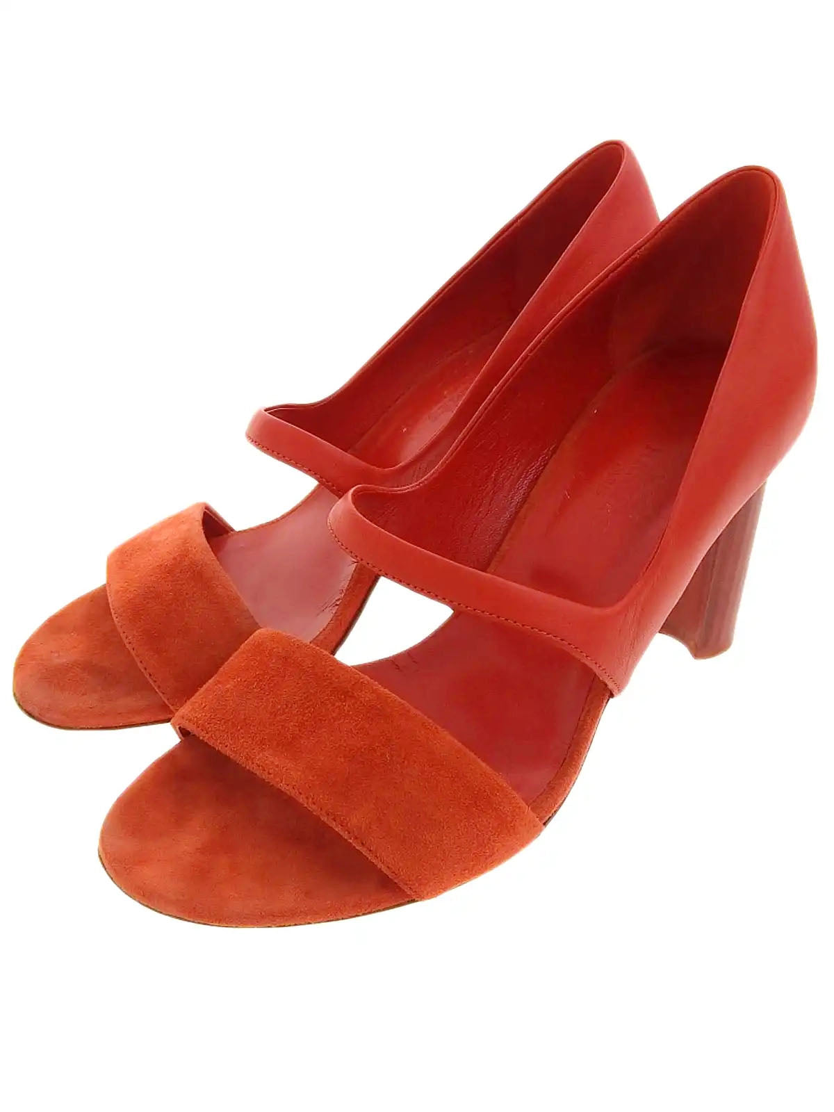 Suede and leather combination sandals in red