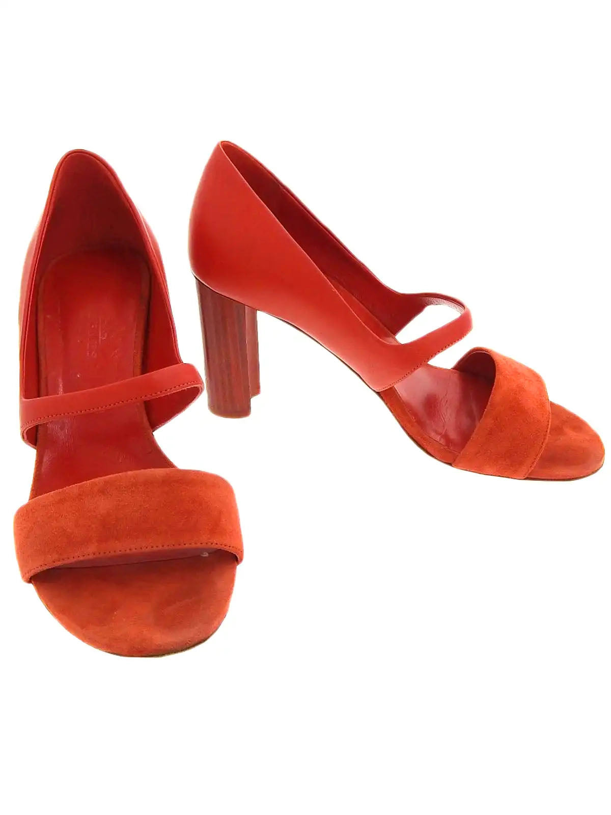 Suede and leather combination sandals in red