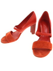 Suede and leather combination sandals in red