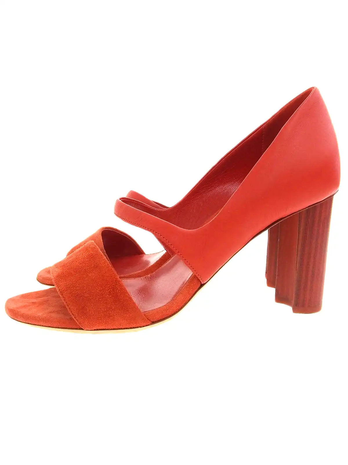 Suede and leather combination sandals in red