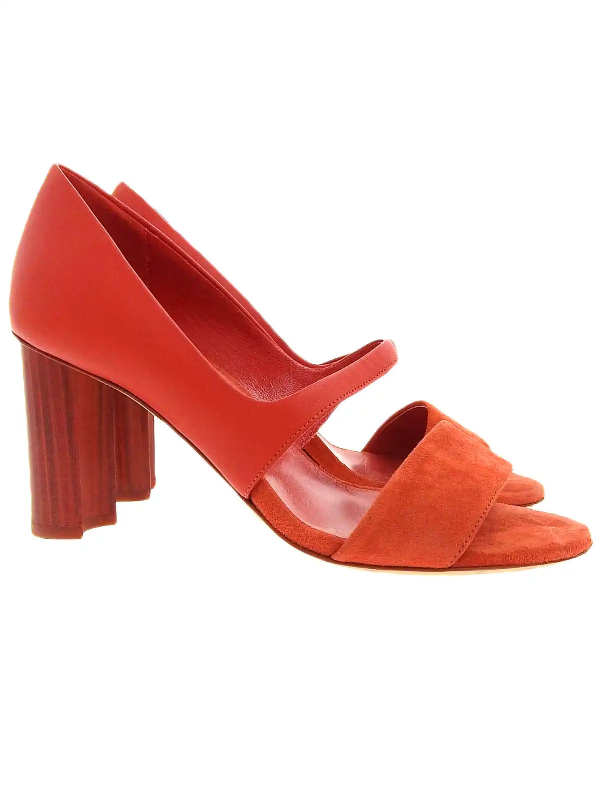 Suede and leather combination sandals in red