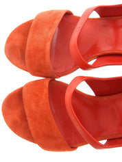 Suede and leather combination sandals in red