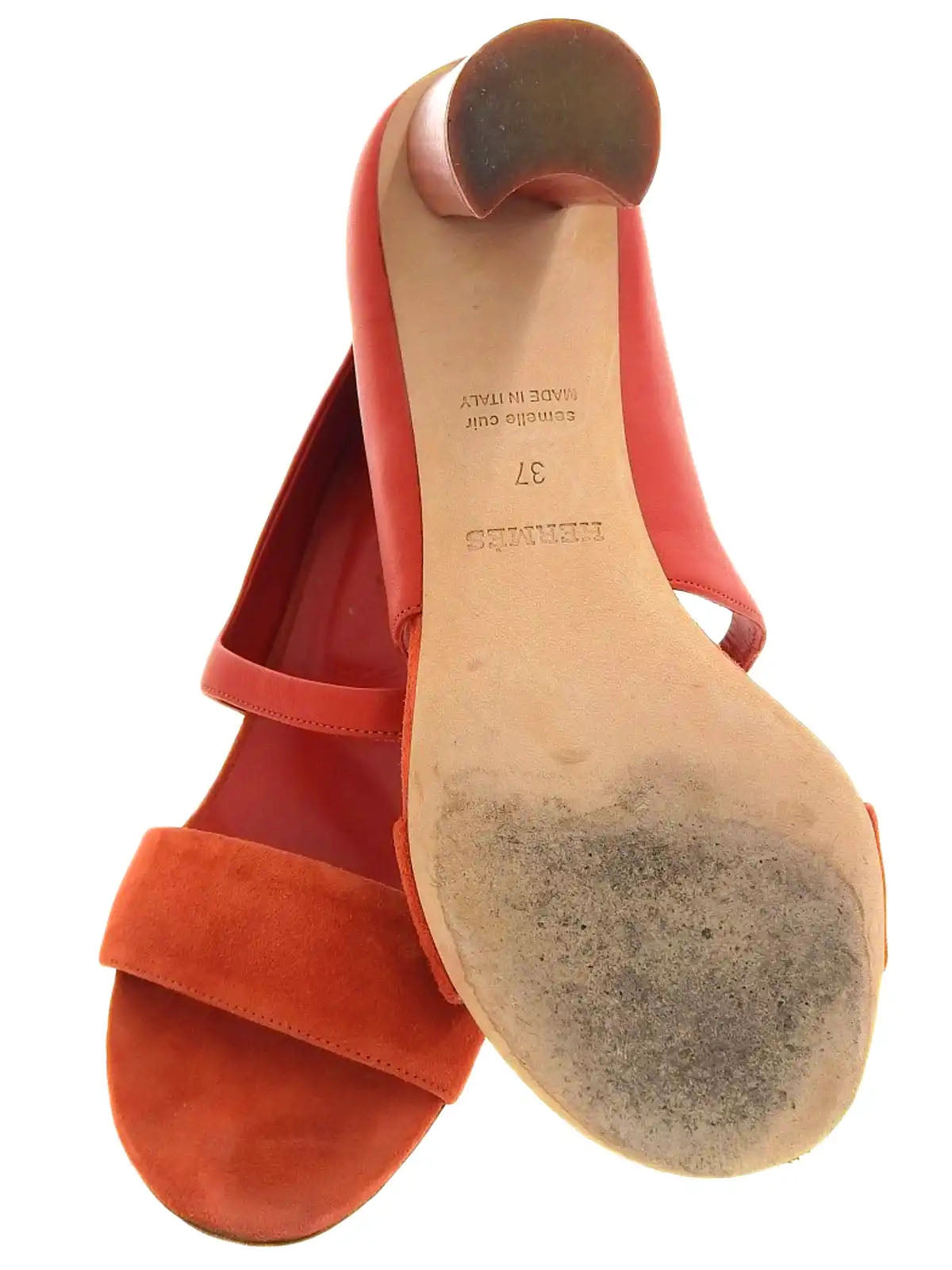 Suede and leather combination sandals in red