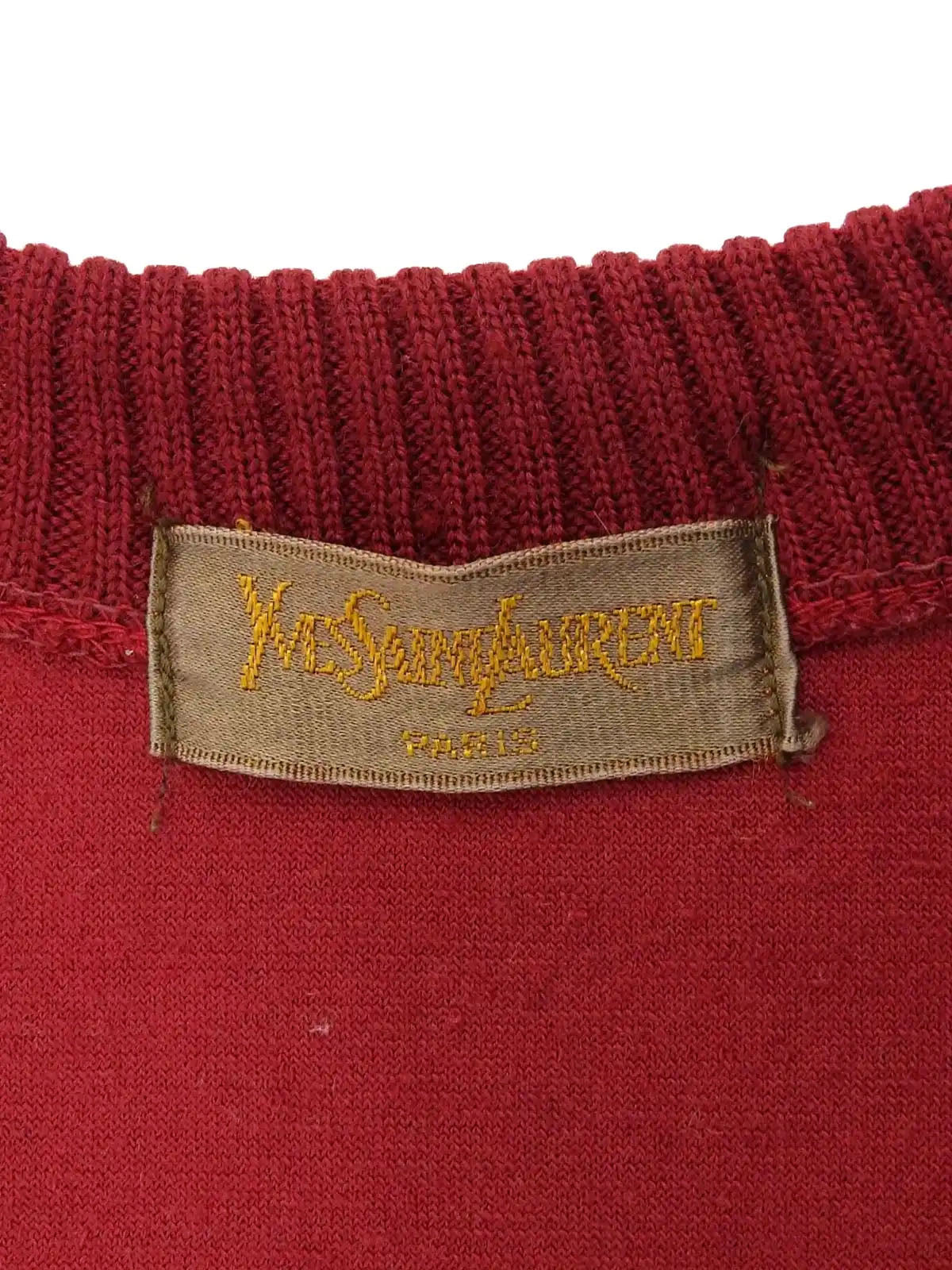 ベロアロゴ刺繍Vネックロングスリーブトップス　ボルドー