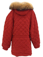Quilted fur hooded coat in red