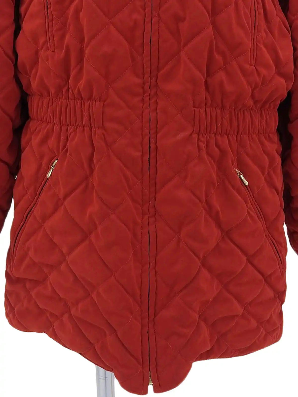 Quilted fur hooded coat in red