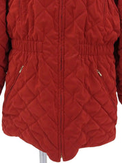 Quilted fur hooded coat in red