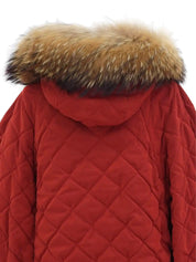 Quilted fur hooded coat in red