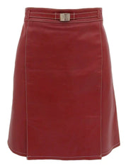 Leather logo plate mini skirt in burgundy