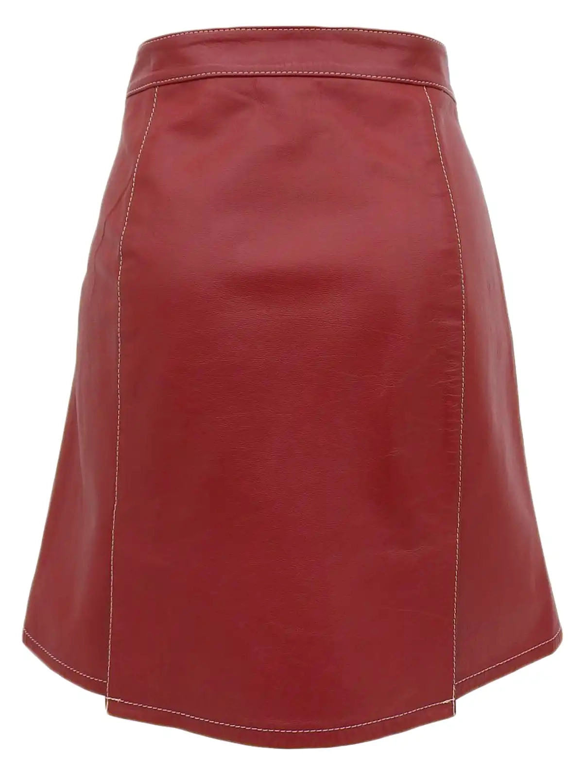 Leather logo plate mini skirt in burgundy