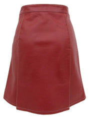 Leather logo plate mini skirt in burgundy