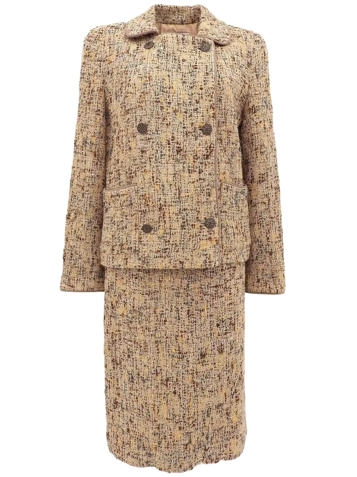 1998 Tweed CC Mark Button Double-Breasted Set, Beige/Multi