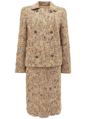 1998 Tweed CC Mark Button Double-Breasted Set, Beige/Multi